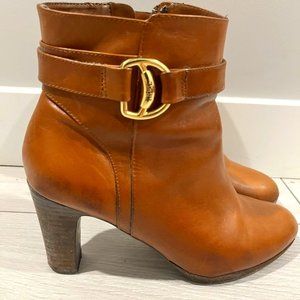 RALPH LAUREN RLL BROWN COGNAC BOOTIES BOOTS WITH GOLD BUCKLE 7.5